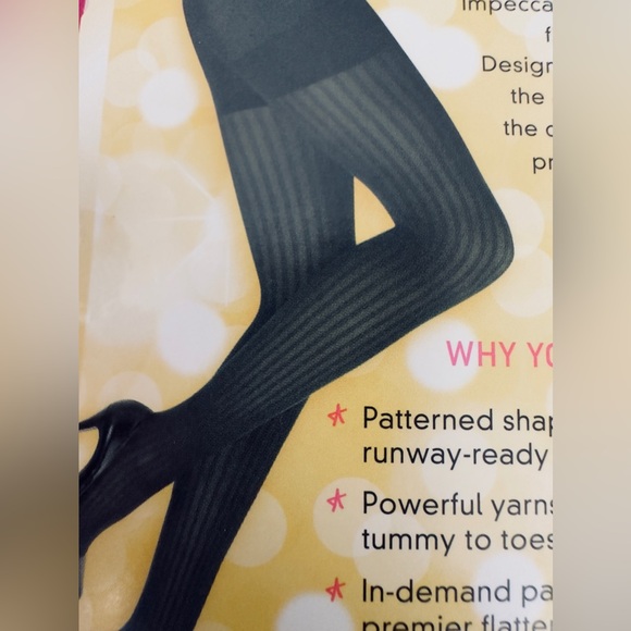 Spanx- Black Striped Patterned Shaping Tights Powerful Firming/Slimming Size E - Picture 5 of 6